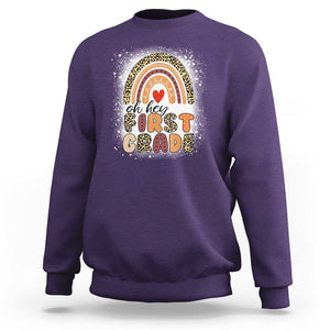 Oh Hey First Grade Sweatshirt Rainbow Bleached, 1st Day of School for Girls TS01 Purple Print Your Wear