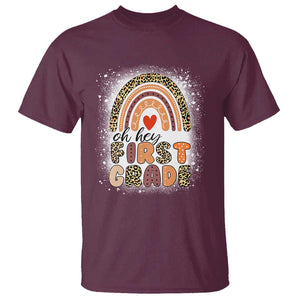 Oh Hey First Grade T Shirt Rainbow Bleached, 1st Day of School for Girls TS01 Maroon Print Your Wear