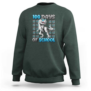 100 Days of School T-Rex Sweatshirt 100 Days Smarter Celebration TS01 Dark Forest Green Print Your Wear