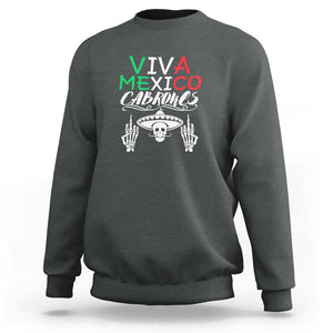 Viva Mexico Cabrones Sweatshirt Mexican Flag Independence Day Design TS01 Dark Heather Print Your Wear