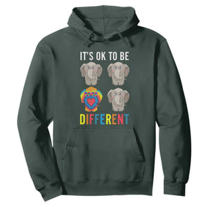 Autism Acceptance Hoodie It's Ok To Be Different Tie Dye Elephant Hippy Style TS01 Dark Forest Green Printyourwear