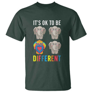 Autism Acceptance T Shirt It's Ok To Be Different Tie Dye Elephant Hippy Style TS01 Dark Forest Green Printyourwear