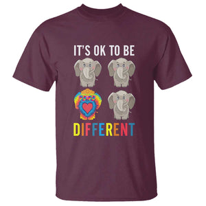 Autism Acceptance T Shirt It's Ok To Be Different Tie Dye Elephant Hippy Style TS01 Maroon Printyourwear