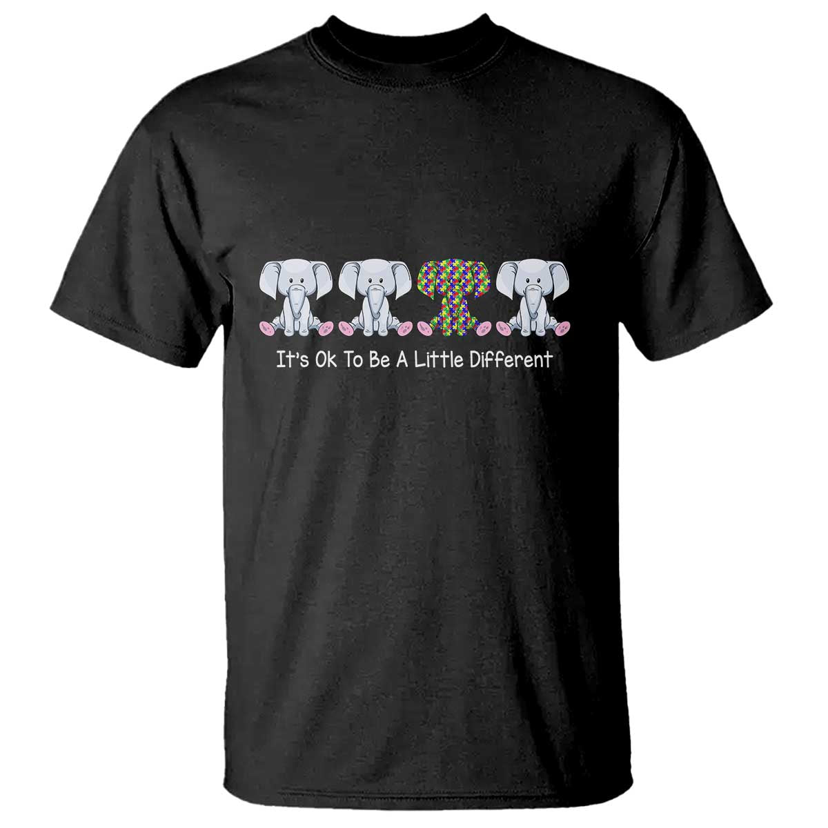 Autism Acceptance T Shirt It's Ok To Be A Little Different Jigsaw Puzzle Elephant TS01 Black Printyourwear