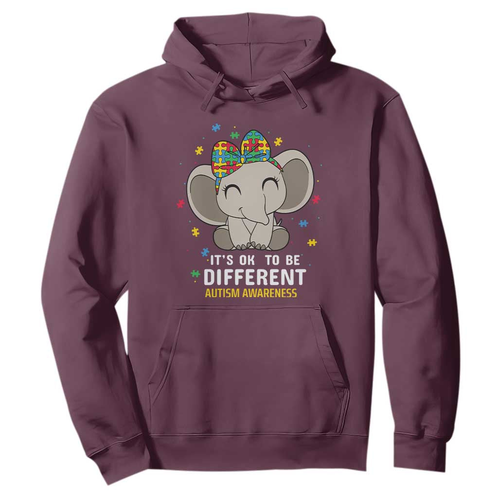 Cute Elephant Autism Hoodie It's Ok To Be Different Accept Support Love Autistic Kids TS01 Maroon Printyourwear