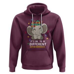 Cute Elephant Autism Hoodie It's Ok To Be Different Accept Support Love Autistic Kids TS01 Maroon Printyourwear