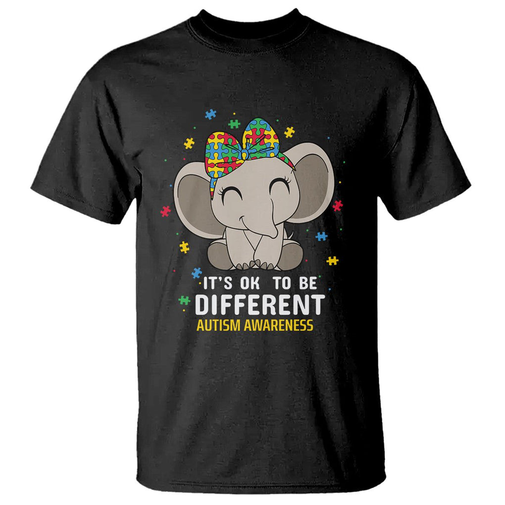 Cute Elephant Autism T Shirt It's Ok To Be Different Accept Support Love Autistic Kids TS01 Black Printyourwear