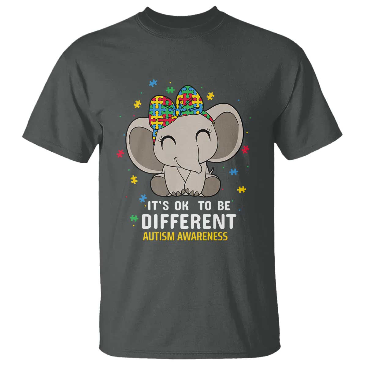 Cute Elephant Autism T Shirt It's Ok To Be Different Accept Support Love Autistic Kids TS01 Dark Heather Printyourwear