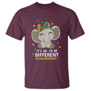 Cute Elephant Autism T Shirt It's Ok To Be Different Accept Support Love Autistic Kids TS01 Maroon Printyourwear