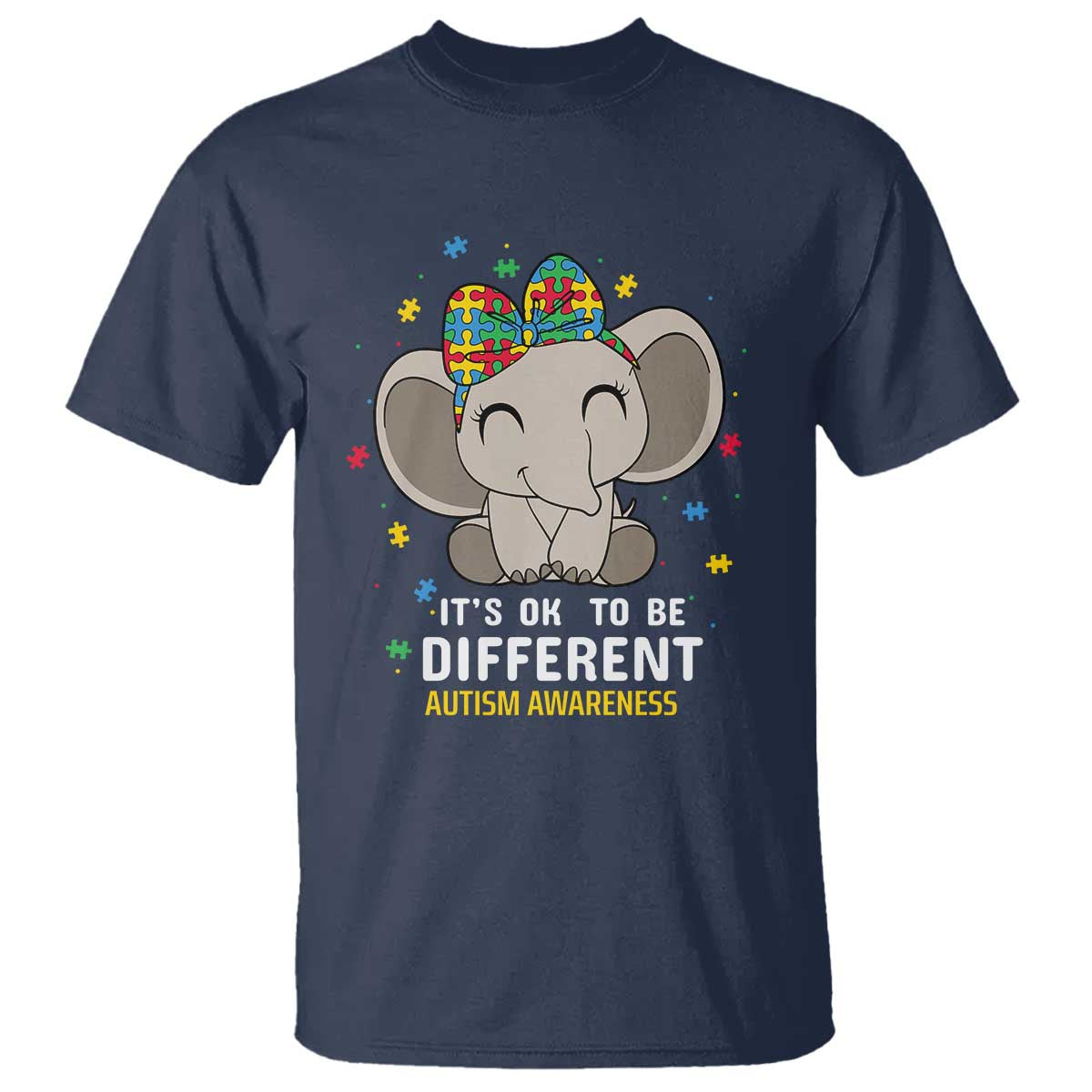 Cute Elephant Autism T Shirt It's Ok To Be Different Accept Support Love Autistic Kids TS01 Navy Printyourwear