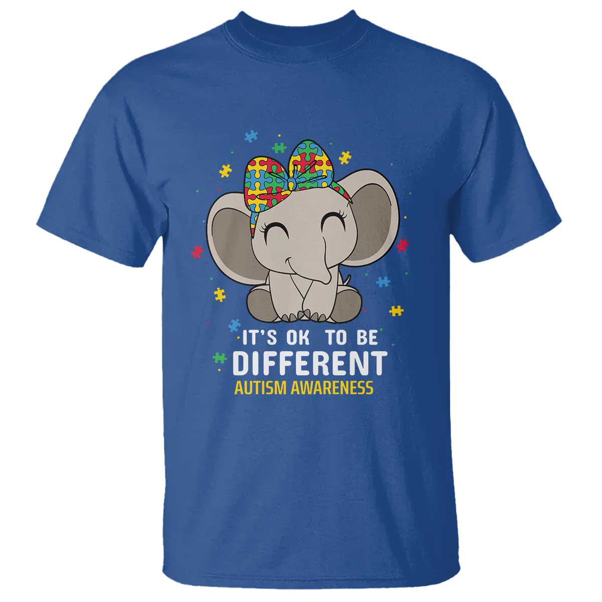 Cute Elephant Autism T Shirt It's Ok To Be Different Accept Support Love Autistic Kids TS01 Royal Blue Printyourwear