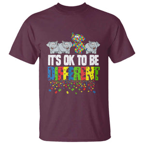 Autism Awareness T Shirt It's Ok To Be Different Funny Jigsaw Puzzle Elephant TS01 Maroon Printyourwear