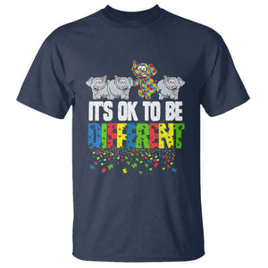 Autism Awareness T Shirt It's Ok To Be Different Funny Jigsaw Puzzle Elephant TS01 Navy Printyourwear