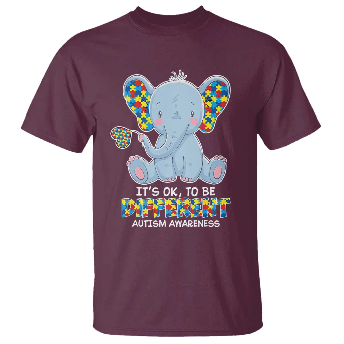 Autism Awareness Elephant T Shirt Its Ok To Be Different TS01 Maroon Printyourwear