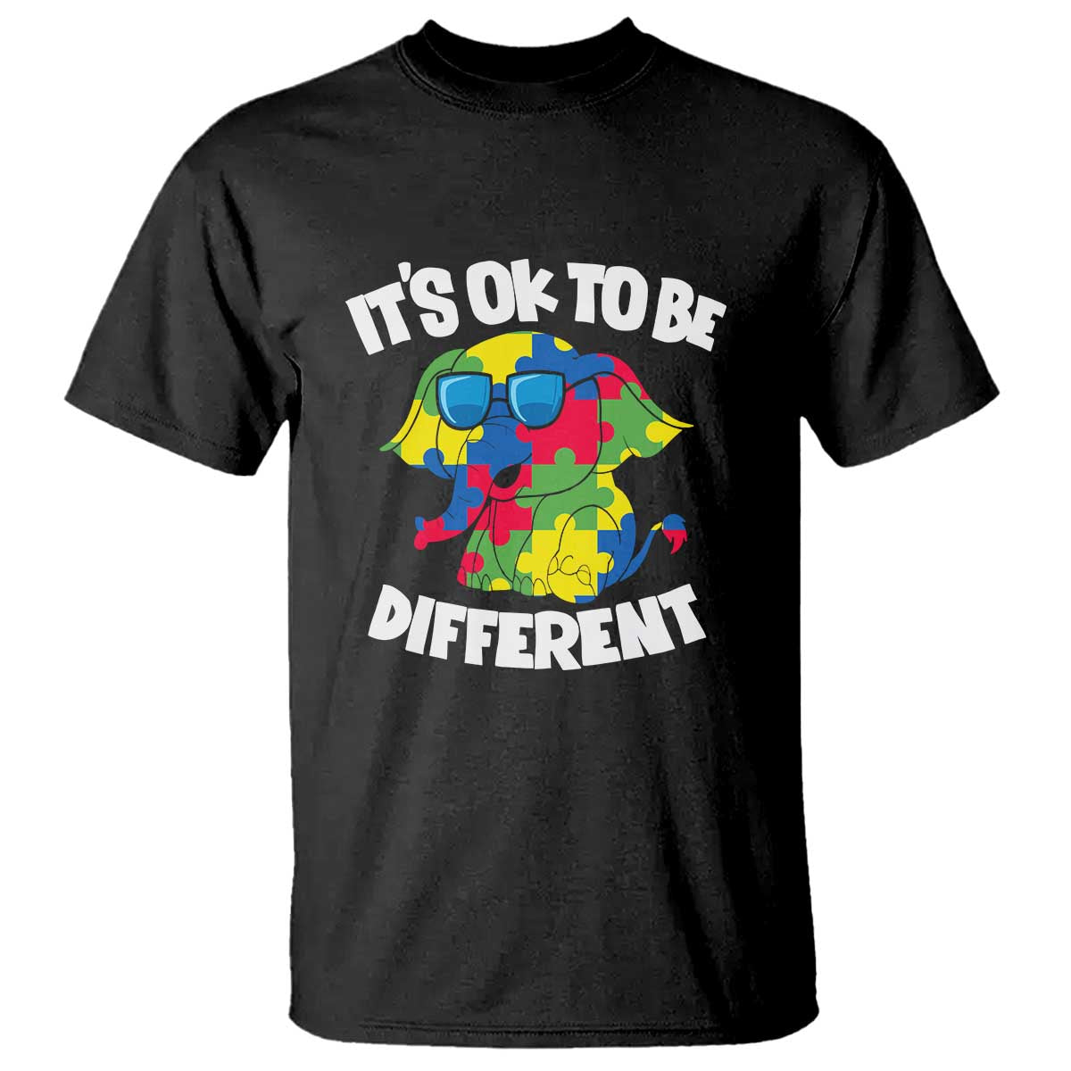 Autism Awareness Day T Shirt It's Okay To Be Different Elephant TS01 Black Printyourwear