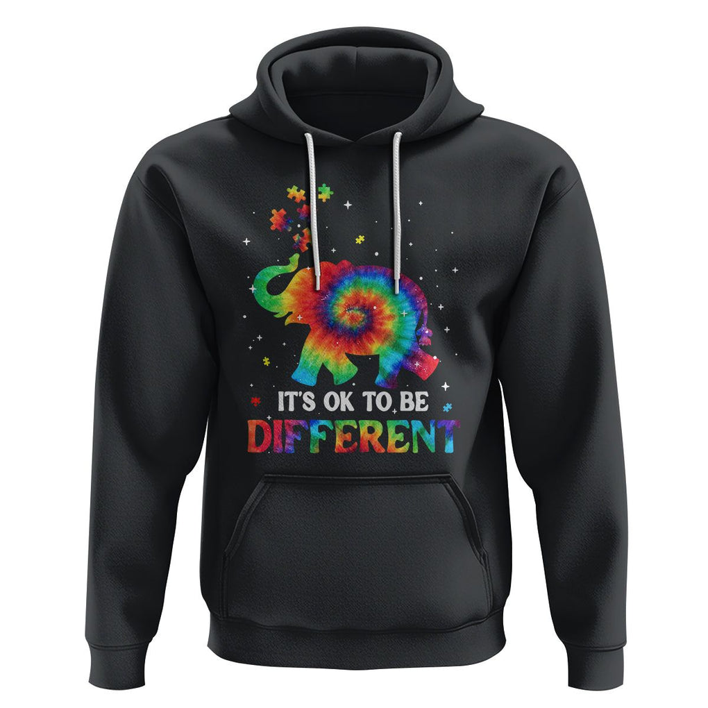 Tie Dye Elephant Autism Hoodie Its Ok To Be Different TS01 Black Printyourwear