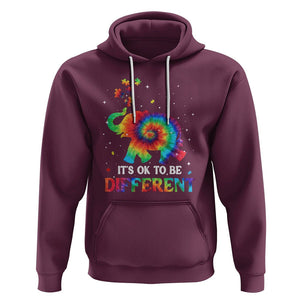 Tie Dye Elephant Autism Hoodie Its Ok To Be Different TS01 Maroon Printyourwear