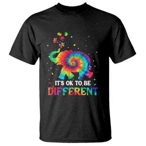 Tie Dye Elephant Autism T Shirt Its Ok To Be Different TS01 Black Printyourwear