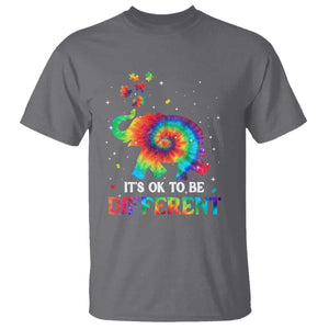 Tie Dye Elephant Autism T Shirt Its Ok To Be Different TS01 Charcoal Printyourwear