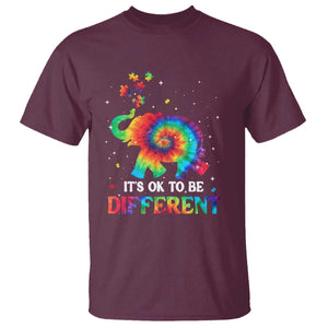 Tie Dye Elephant Autism T Shirt Its Ok To Be Different TS01 Maroon Printyourwear