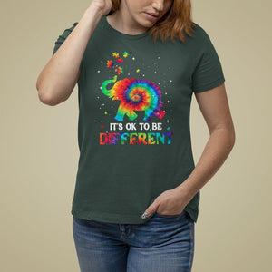 Tie Dye Elephant Autism T Shirt For Women Its Ok To Be Different TS01 Dark Forest Green Printyourwear