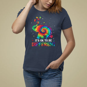 Tie Dye Elephant Autism T Shirt For Women Its Ok To Be Different TS01 Navy Printyourwear