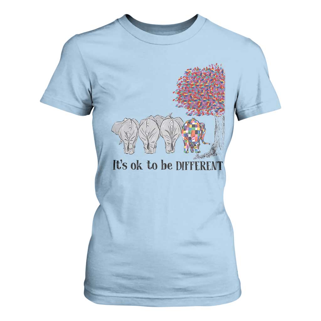 Autism Awareness Elephant T Shirt For Women It's Ok To Be A Little Different TS01 Light Blue Printyourwear