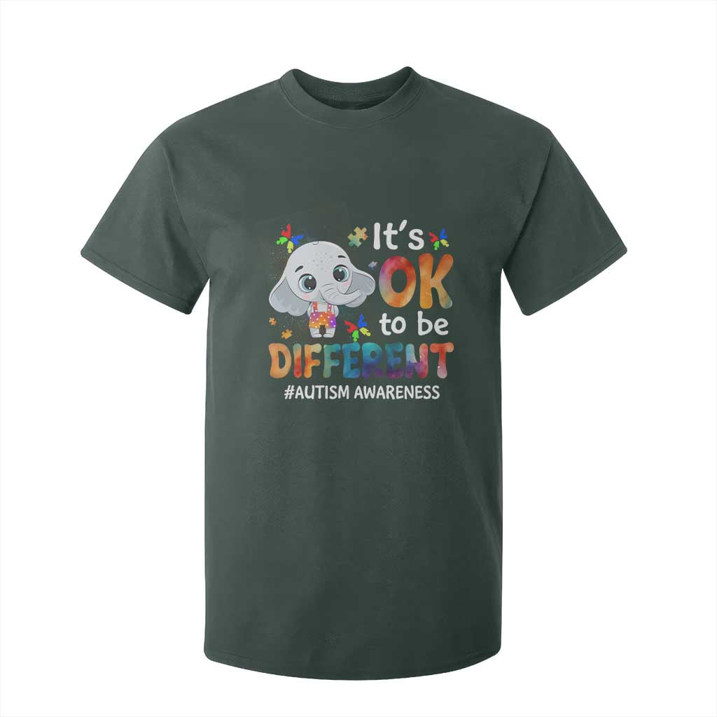 World Autism Day T Shirt For Kid It's Okay To Be Different Elephant TS01 Dark Forest Green Printyourwear