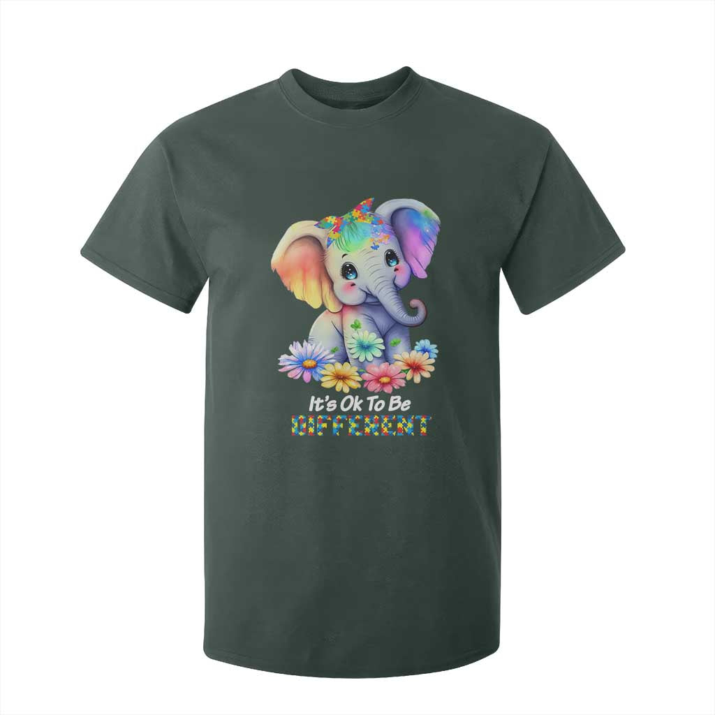 It's Ok To Be Elephant Different Autism Awareness T Shirt For Kid TS01 Dark Forest Green Printyourwear