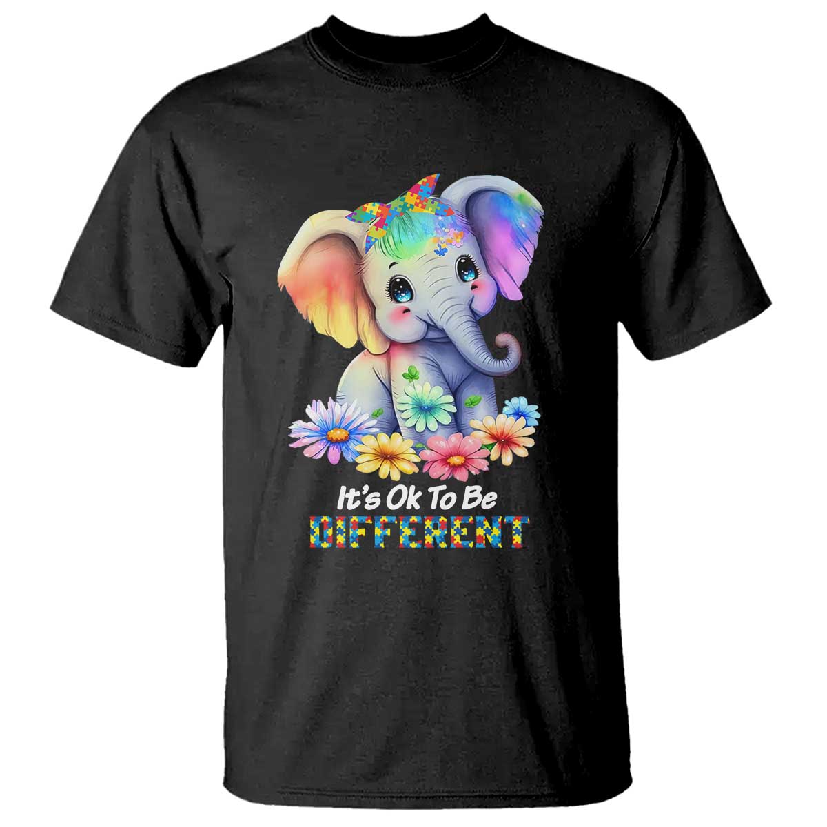 It's Ok To Be Elephant Different Autism Awareness T Shirt TS01 Black Printyourwear