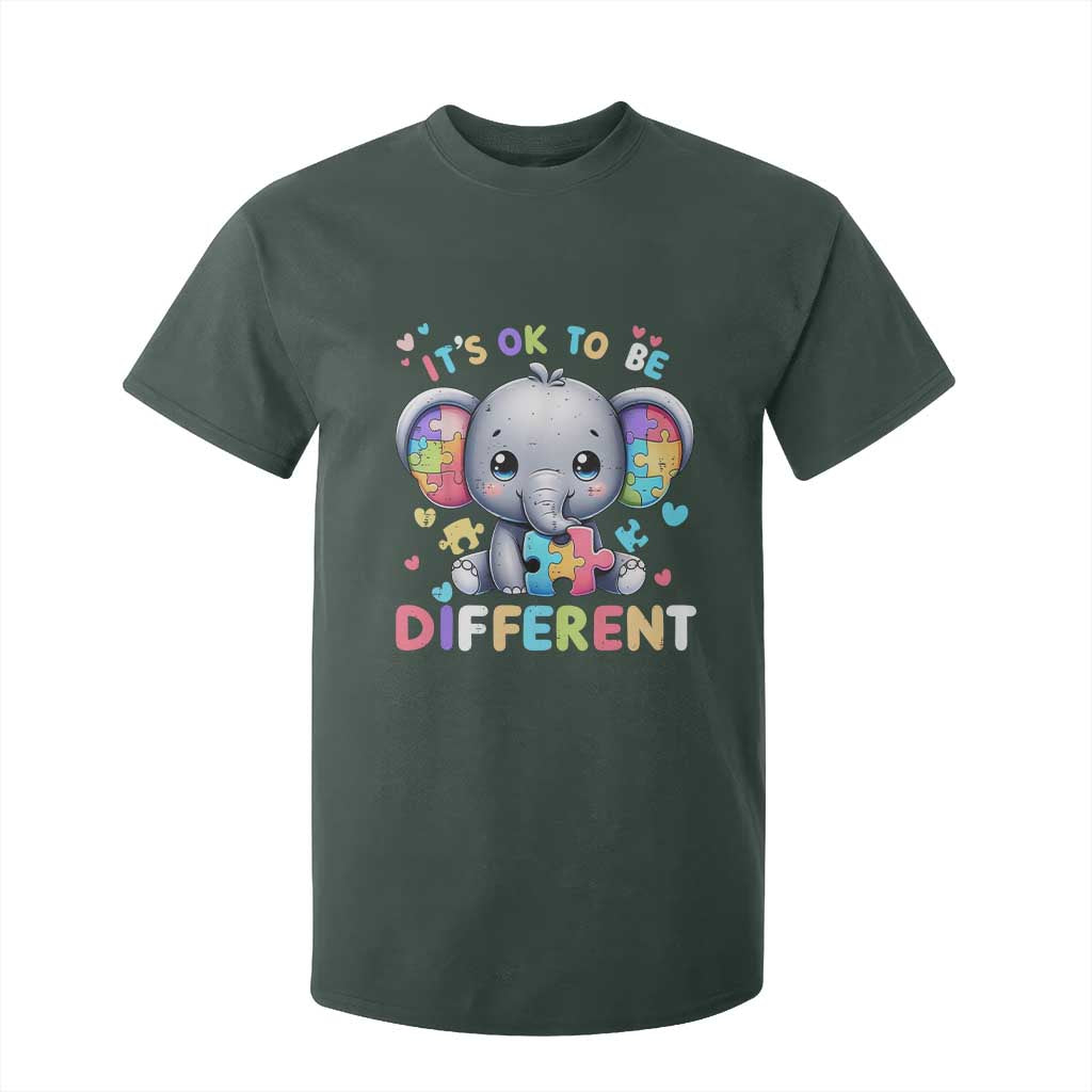 Cute Elephant Autism Awareness T Shirt For Kid Its Ok To Be Different TS01 Dark Forest Green Printyourwear