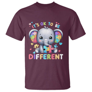 Cute Elephant Autism Awareness T Shirt Its Ok To Be Different TS01 Maroon Printyourwear