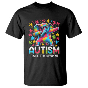 Autism Awareness Dabbing Elephant T Shirt Its Ok To Be Different TS01 Black Printyourwear