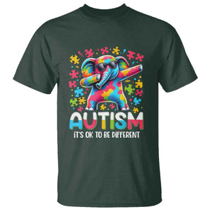 Autism Awareness Dabbing Elephant T Shirt Its Ok To Be Different TS01 Dark Forest Green Printyourwear