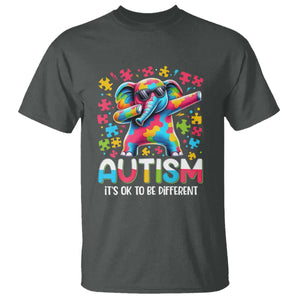 Autism Awareness Dabbing Elephant T Shirt Its Ok To Be Different TS01 Dark Heather Printyourwear