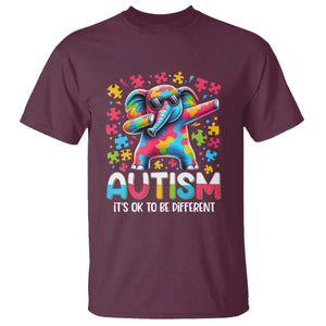 Autism Awareness Dabbing Elephant T Shirt Its Ok To Be Different TS01 Maroon Printyourwear