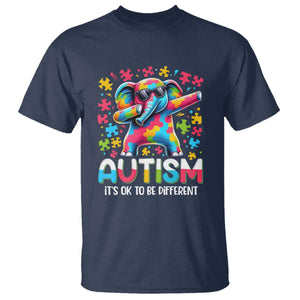 Autism Awareness Dabbing Elephant T Shirt Its Ok To Be Different TS01 Navy Printyourwear