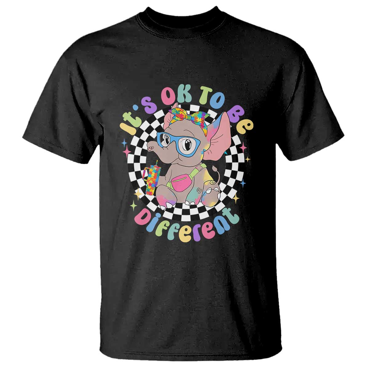 Support Autism T Shirt It's Okay To Be Different Funny Elephant TS01 Black Printyourwear