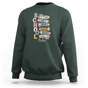 Back to School Teacher Sweatshirt Classroom Rules, Share, Care, Learn TS01 Dark Forest Green Print Your Wear