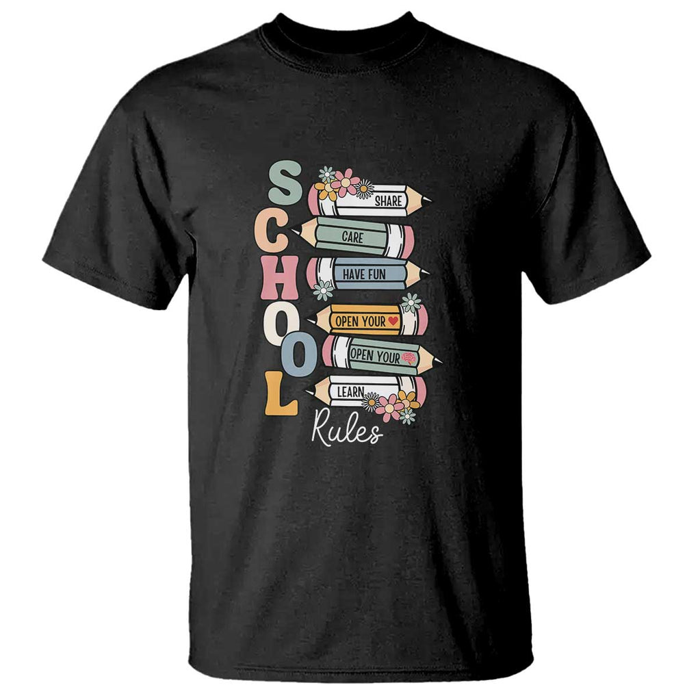 Back to School Teacher T Shirt Classroom Rules, Share, Care, Learn TS01 Black Print Your Wear