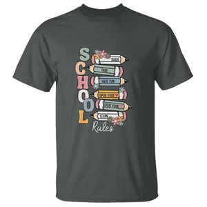 Back to School Teacher T Shirt Classroom Rules, Share, Care, Learn TS01 Dark Heather Print Your Wear