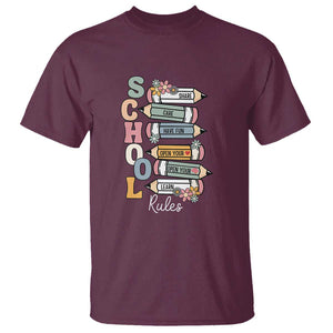 Back to School Teacher T Shirt Classroom Rules, Share, Care, Learn TS01 Maroon Print Your Wear