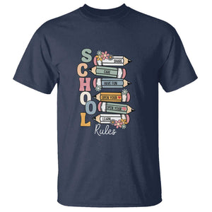 Back to School Teacher T Shirt Classroom Rules, Share, Care, Learn TS01 Navy Print Your Wear