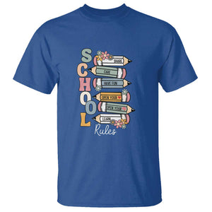 Back to School Teacher T Shirt Classroom Rules, Share, Care, Learn TS01 Royal Blue Print Your Wear