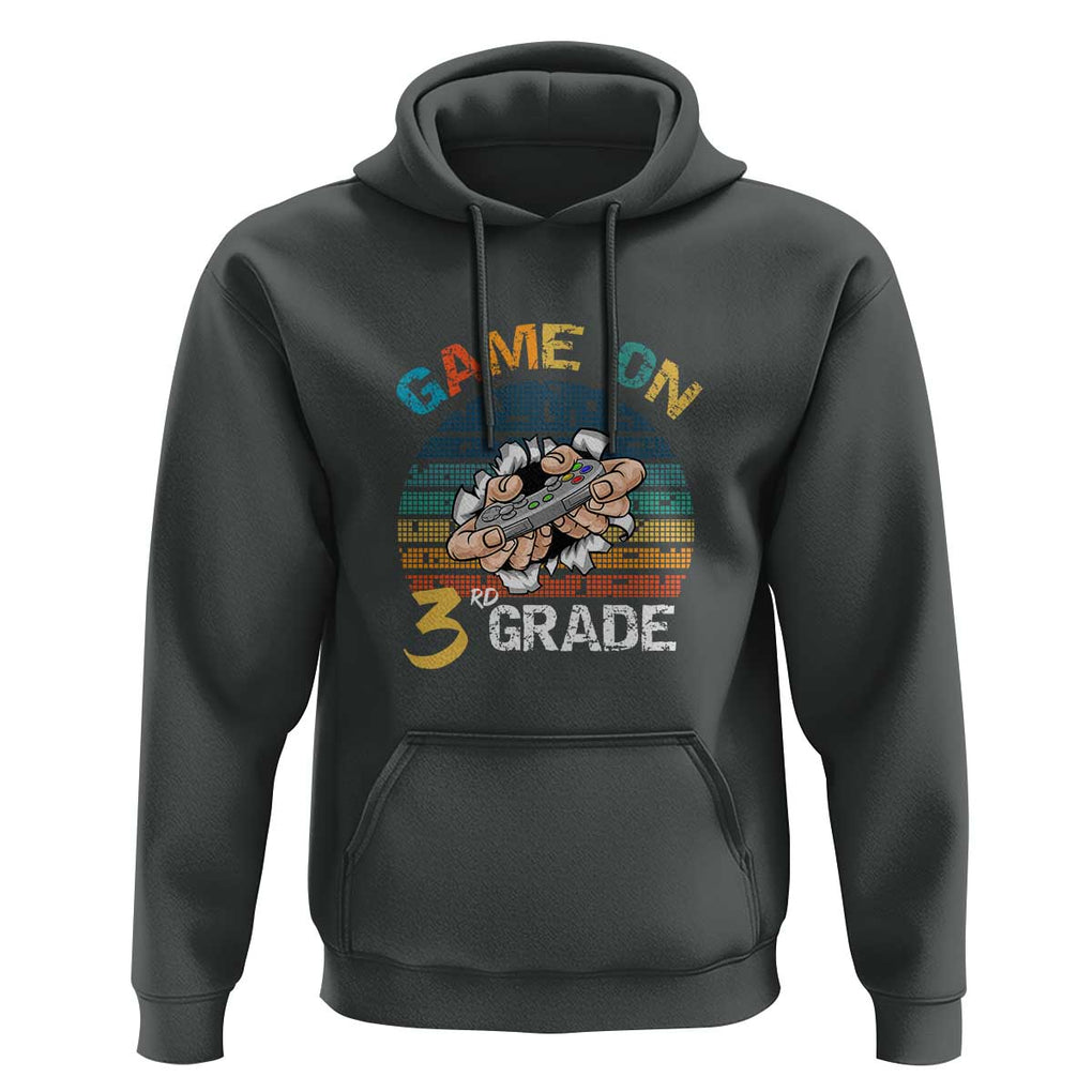 Game On 3rd Grade Hoodie Funny Back to School Gamer Level Unlocked TS01 Dark Heather Print Your Wear