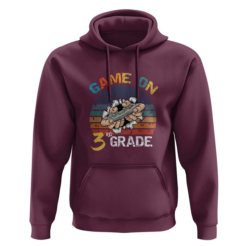 Game On 3rd Grade Hoodie Funny Back to School Gamer Level Unlocked TS01 Maroon Print Your Wear