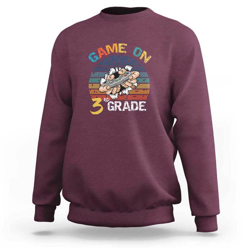 Game On 3rd Grade Sweatshirt Funny Back to School Gamer Level Unlocked TS01 Maroon Print Your Wear