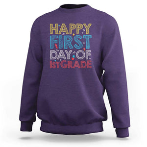 Happy First Day of 1st Grade Sweatshirt Back to School for Girls & Boys TS01 Purple Print Your Wear