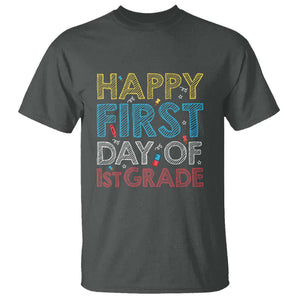 Happy First Day of 1st Grade T Shirt Back to School for Girls & Boys TS01 Dark Heather Print Your Wear