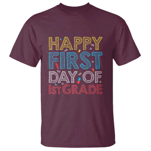 Happy First Day of 1st Grade T Shirt Back to School for Girls & Boys TS01 Maroon Print Your Wear